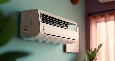 a wall mounted air conditioning unit in a home on a green wall