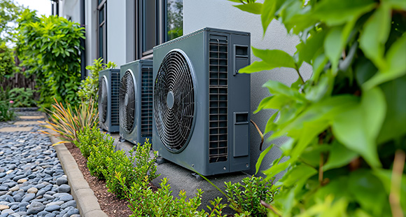 an energy efficient air conditioning system with the source installed outside a property