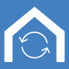 an icon of a house with a circular arrow icon within